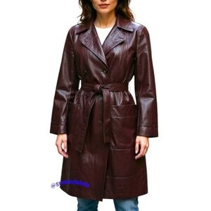 Etienne Aigner Vintage 70s Burgundy Leather Belted Short Trench Coat Jacket RARE